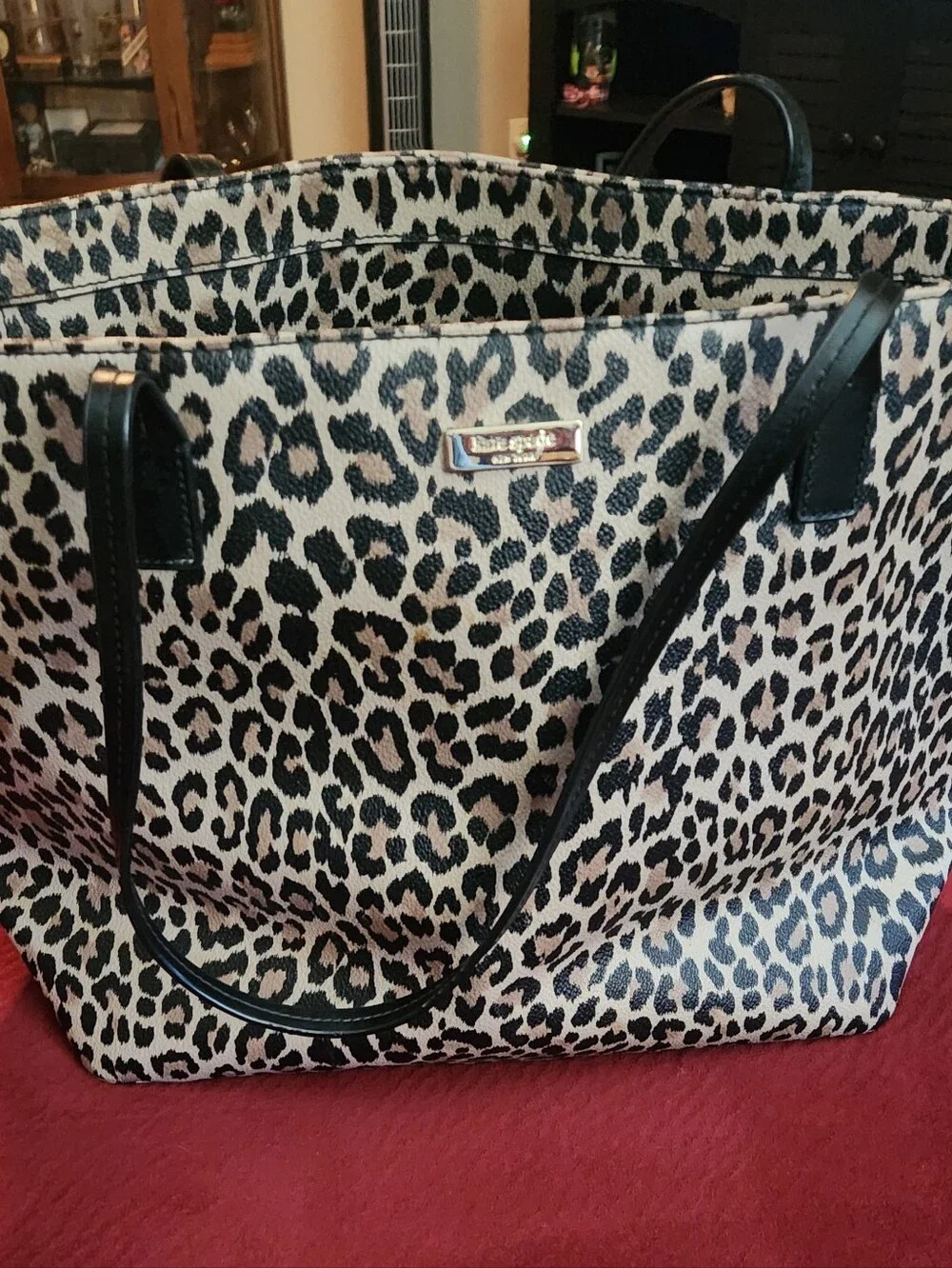 kate spade Leopard-Print Canvas Tote with Black Handles - Picture 1 of 6